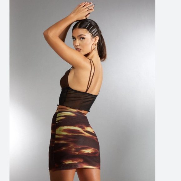 NEW Motel Rocks Mesh Mini Skirt Juniors Medium M Brown Y2K Vibes Casual EE12X - Picture 1 of 5
